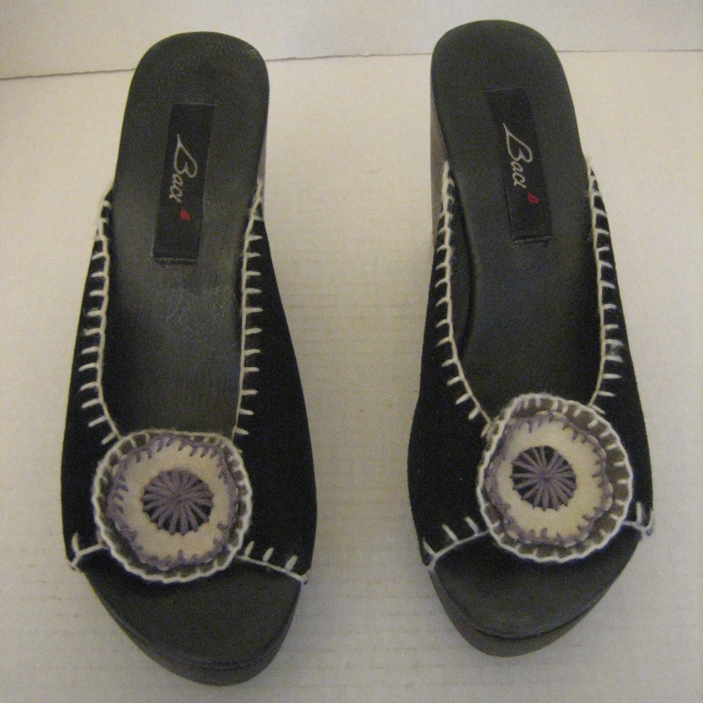 Baci Tori Black Suede Wedge Heel Shoes Sz 8